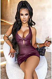 Parlak Mor deri dekolteli Kadın fantazi Gece Elbisesi seksi gecelik