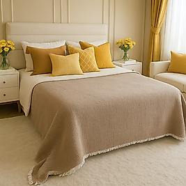 Müslin %100 Pamuk 6 Katlı Çift Kişilik Kahverengi Renk Yorgan 240x230 cm.