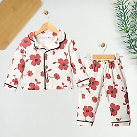 Çiçek Desen Düğmeli Pijama Takımı