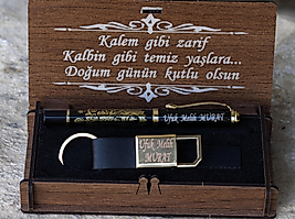 İsme Özel Ahşap Kutulu Kalem ve Anahtarlık Seti