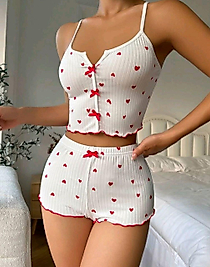 Kadın Beyaz Fiyonk Desenli Seksi Gecelik Takım 5007