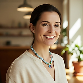 Murano Cam Detaylı Deniz Çiçeği Mavi Kolye