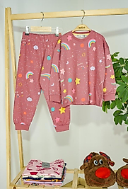 Kız Çocuk 3-7 Yaş Gökkuşağı Desen Pijama Takımı
