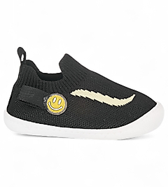Fippo Unisex Bebek Kaymaz Ortopedik Taban Rahat Bağcıksız Siyah İlk Adım Ayakkabısı&Sneaker