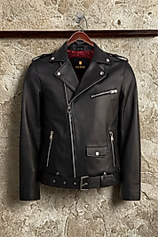 Alex Hakiki Deri Erkek Siyah Motorcu Tarzı Mont