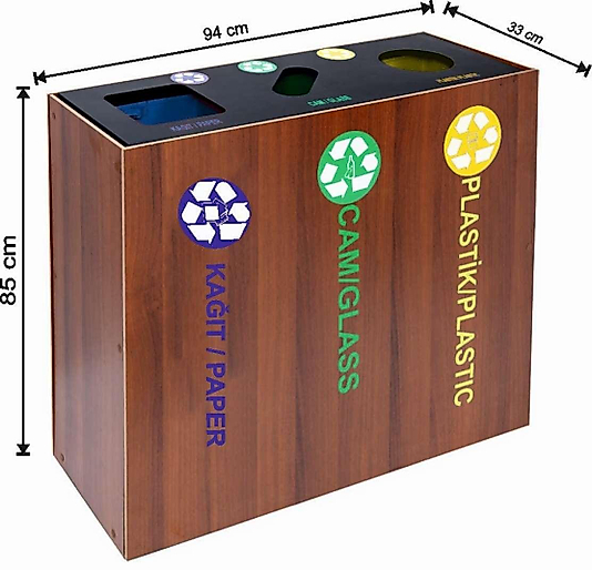 AHŞAP GERİ DÖNÜŞÜM ÇÖP KOVASI 3'LÜ ( KDV DAHİL )