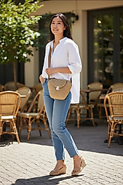 Bambu Renk Hasır Çapraz Askılı Kadın Çanta