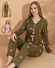 Ayıcık Desenli Fiyonk Detaylı Pijama Takımı 7027