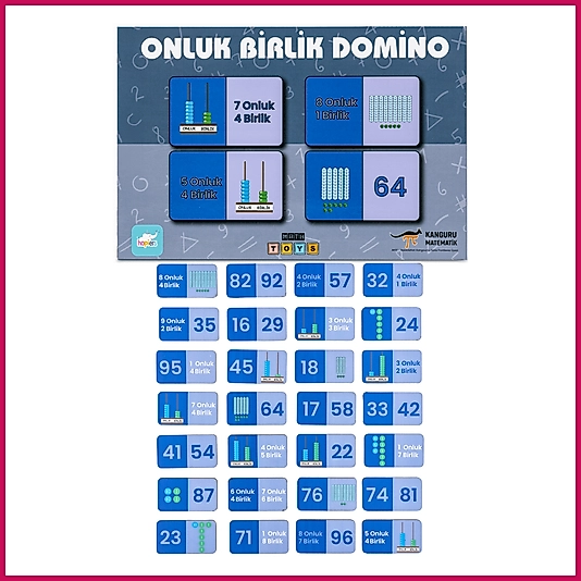 Kanguru Matematik Onluk Birlik Domino Oyunu-Basamak Değeri Öğreten Eğitici Oyun | Müfredata Uyumlu / 7-8 Yaş / 2 Oyuncu