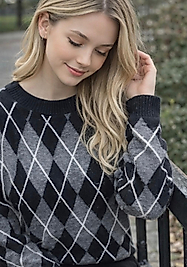 Baklava Desenli Kazak Standart Beden  Siyah