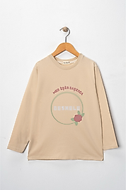 Kız Çocuk Uzun Kollu  Bisiklet Yaka "Besmele"  Baskılı Tişört Mevsimlik Pamuklu