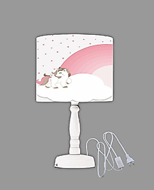 Minibabyrooms  Pembe Unicorn ve Gökkuşağı Desenli Ahşap Oyma Ayak Abajur