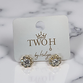 Gold Renk Taşlı Çiçek Küpe