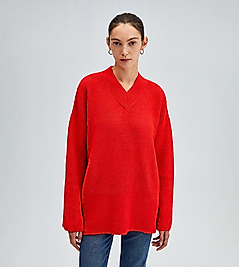 TOUCHE V YAKA TRİKO KAZAK KIRMIZI