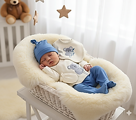 5 Parça Penye Kumaş Koala Desenli Hastane Zıbın Takımı(Alt, Üst, Şapka, Eldiven, Önlük)