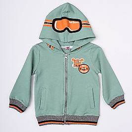 Kapüşonlu Gözlük Desenli Hırka Yeşil