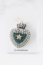 Mavi Taşlı Kalp Broş