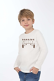 Erkek Çocuk Uzun Kollu Bisiklet Yaka "Ramazan Kerim" Baskılı Tişört Mevsimlik Pamuklu