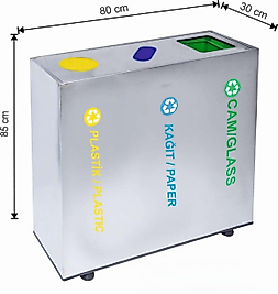 PASLANMAZ 430 KALİTE GERİ DÖNÜŞÜM ÇÖP KOVASI 3 BÖLMELİ İÇ KOVALI ( KDV DAHİL )