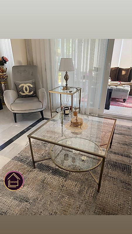 ESKİTME KAPLAMA ÇİFT KAT ORTA SEHPA ŞEFFAF CAM