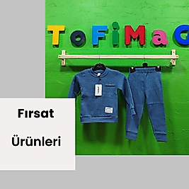 Mavi Renk İkili Takım Çocuk / Selanik Kumaş Ribanali Pamuk