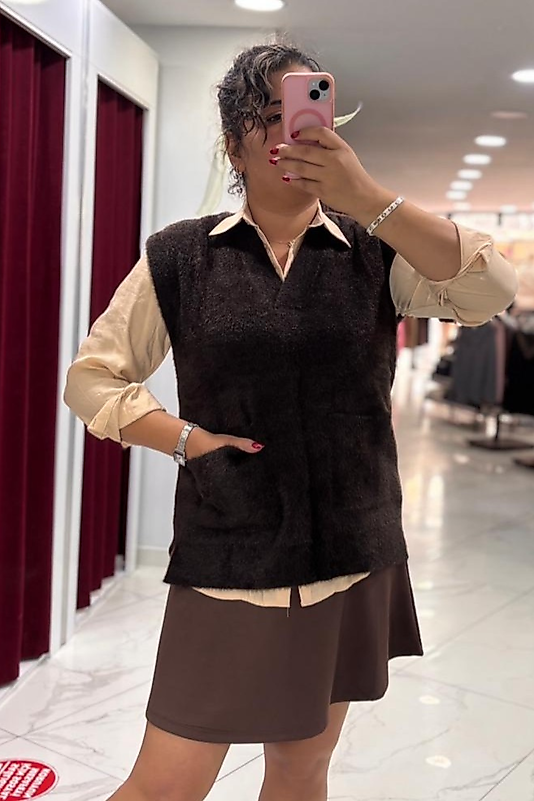 Tay Tüyü Oversize Süveter – Kahverengi Şıklık