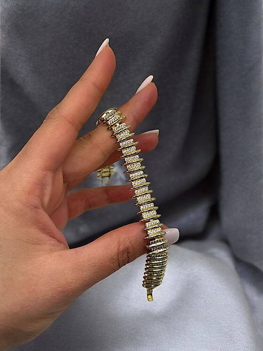 XUPING VIP Çelik Sıralı Zirkon Taşlı Bileklik – 14K Altın Renk