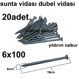 SUNTA VİDASI 6X100 20 ADET AHŞAP VİDASI TAHTA VİDASI DUBEL VİDA BÜYÜK
