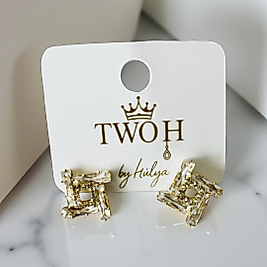 Gold Küçük Baget Taşlı Kare Küpe