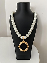 Yarım Altın uyumlu Cam inci kolye 60 cm