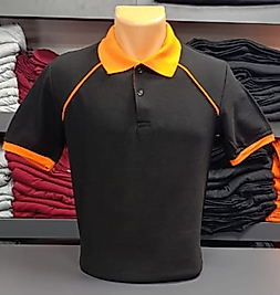 Yakalı T-Shirt Pamuk Penye 1.Kalite Kumaş Lacivert Turuncu Renk