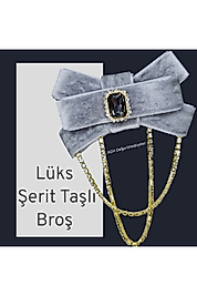 Hüma Broş Lüks Şerit Taşlı Kadife Broş Gotik Aksesuar Broş Yaka Broşu Yaka Kurdele Broş