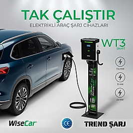 WiseCar 22 KW-kartlı Elektrikli Araç Şarj Aleti Standlı Model(hediyeli)🎁