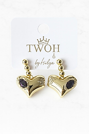 Gold Kalpli Sallantılı Mor Taşlı Küpe