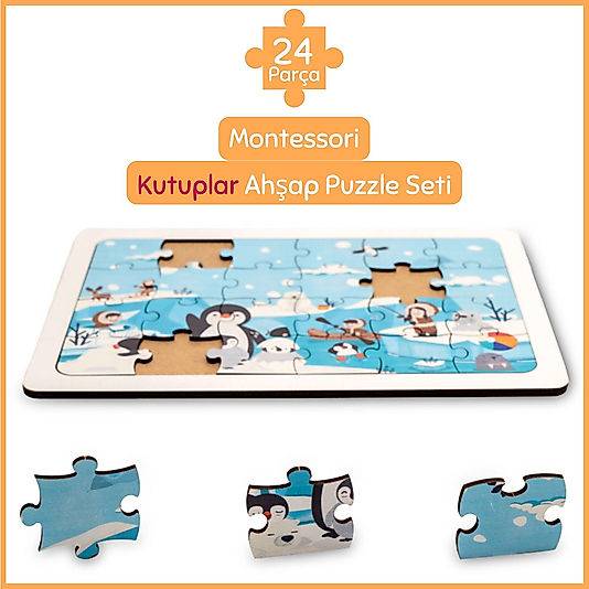 Montessori Kutuplar 24 Parça Ahşap Puzzle Seti