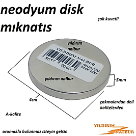 NEODYUM DİSK MIKNATIS 40X5 YUVARLAK MIKLATIS PUL TİP DENEY MIKNATISI