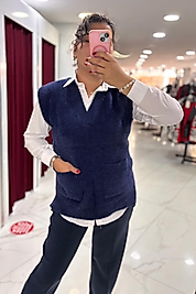 Tay Tüyü Oversize Süveter – Lacivert Asalet