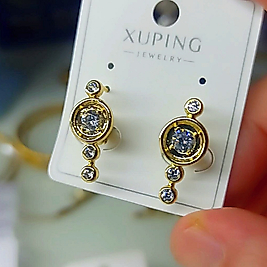 Xuping 14K Yuvarlak Taşlı Küpe