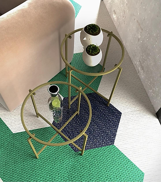 MAT GOLD YUVARLAK 2 Lİ YAN SEHPA ŞEFFAF CAM