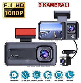 Araç Içi Kamera (3 KAMERALI 1080P / LCD EKRANLI /GECE GÖRÜŞLÜ /GERİ GÖRÜŞ KAMERA/HAREKET ALGILAMA)
