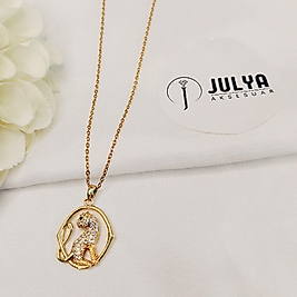 ÇELİK GOLD RENK TAŞLI ASLAN UÇLU 45+5 CM KARARMAZ PASLANMAZ KOLYE