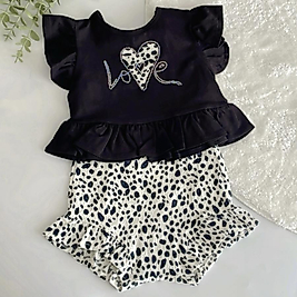 Love Yazılı Sırt Bağlama Detaylı Kız Bebek İkili Takım