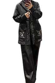 Desenli Kuşaklı Uzun Siyah Trenç