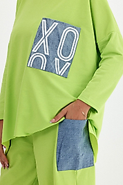 XOX Yağ Yeşili Kot Detaylı Takım