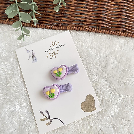 Lale Desenli Kalp Klips Toka 2li