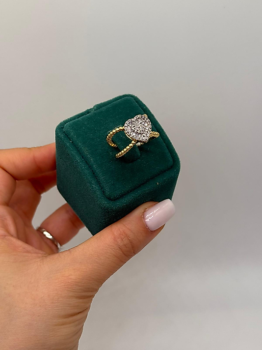 Amore Kalp Taşlı Altın Kaplama Yüzük