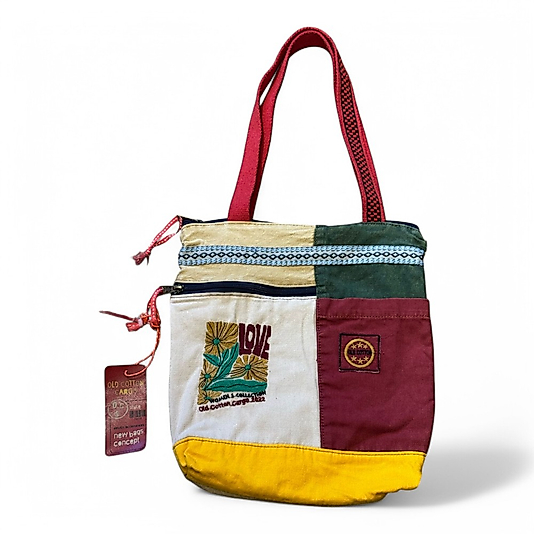 Old Cotton Cargo Vintage Renkli Etnik Orta Boy Günlük Kadın Kol Omuz Çantası 27CM x 33CM