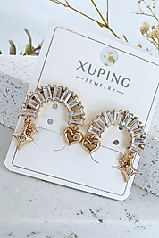Xuping Vip Seri Gökkuşağı Model Zirkon Taşlı Gold Renk Çelik Küpe (2 cm)