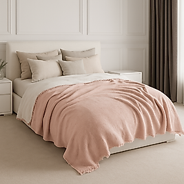 Müslin %100 Pamuk Yatak Örtüsü Toz Pembe Renk 4 Katlı Çift Kişilik 240x230 cm.