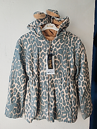 Leopar Desen Pelus Tavşan Kulak Kaban /Kız Çocuk İçi Peluş Fermuarlı